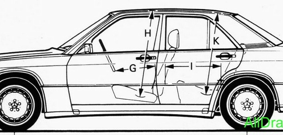 Mercedes-Benz 190 E 2.3-16 (1984) (Мерcедес-Бенз 190 Е 2.3-16 (1984)) - чертежи (рисунки) автомобиля